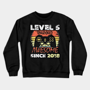 Level 5 Unlocked Awesome Since 2018 5Th Birthday Gaming Crewneck Sweatshirt